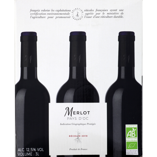 Vin rouge merlot pays d'oc bio DEFAULT  3l x1 301