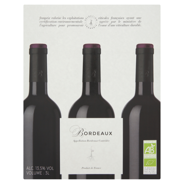 Vin rouge bordeaux bio franprix  3l x1 218